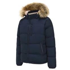 Men's 2 Zip Bubble Faux Fur Trim Fleece Lined Short Puffer Jacket