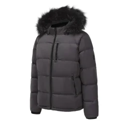 Men's 2 Zip Bubble Faux Fur Trim Fleece Lined Short Puffer Jacket