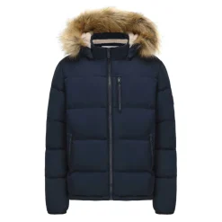 Men's 2 Zip Bubble Faux Fur Trim Fleece Lined Short Puffer Jacket