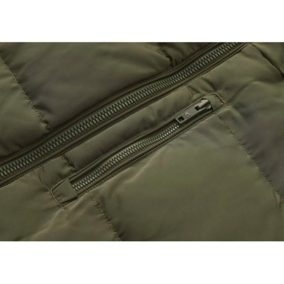 Men's 2 Zip Bubble Faux Fur Trim Fleece Lined Short Puffer Jacket