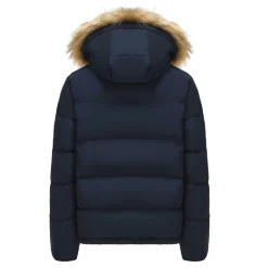 Men's 2 Zip Bubble Faux Fur Trim Fleece Lined Short Puffer Jacket