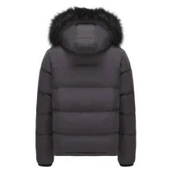 Men's 2 Zip Bubble Faux Fur Trim Fleece Lined Short Puffer Jacket