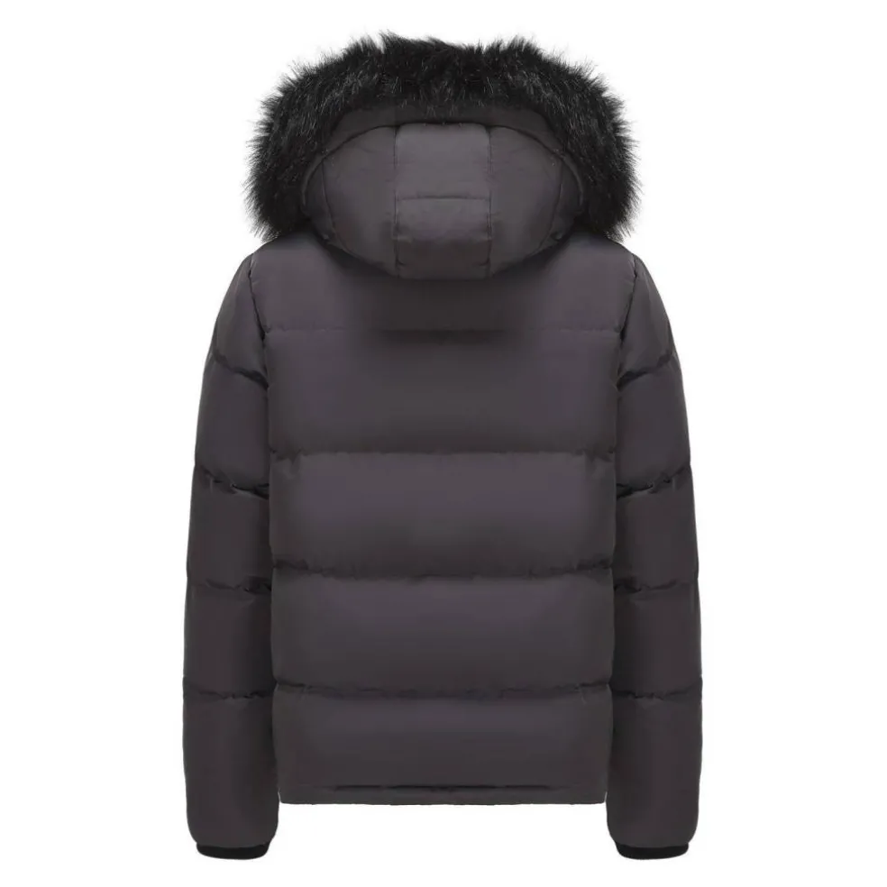 Men's 2 Zip Bubble Faux Fur Trim Fleece Lined Short Puffer Jacket