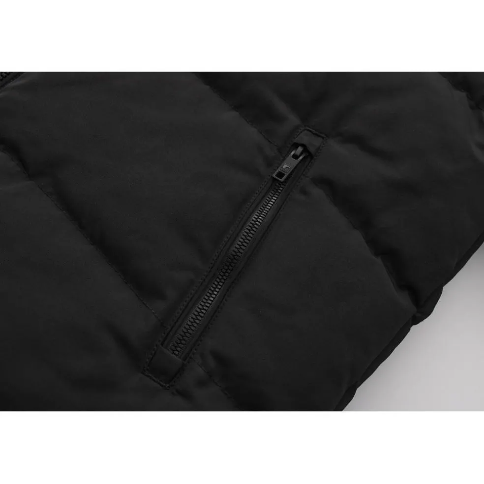 Men's 2 Zip Bubble Faux Fur Trim Fleece Lined Short Puffer Jacket
