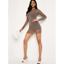Mesh Contrast Stitch Mini Dress