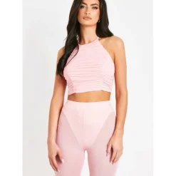 Mesh Halter Neck Ruched Top