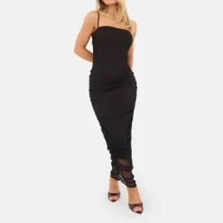 Mesh Ruched Midi Dress
