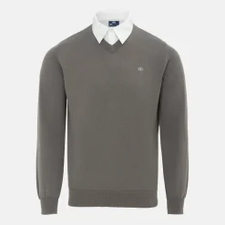 Mock V Neck Knitted Sweater Men
