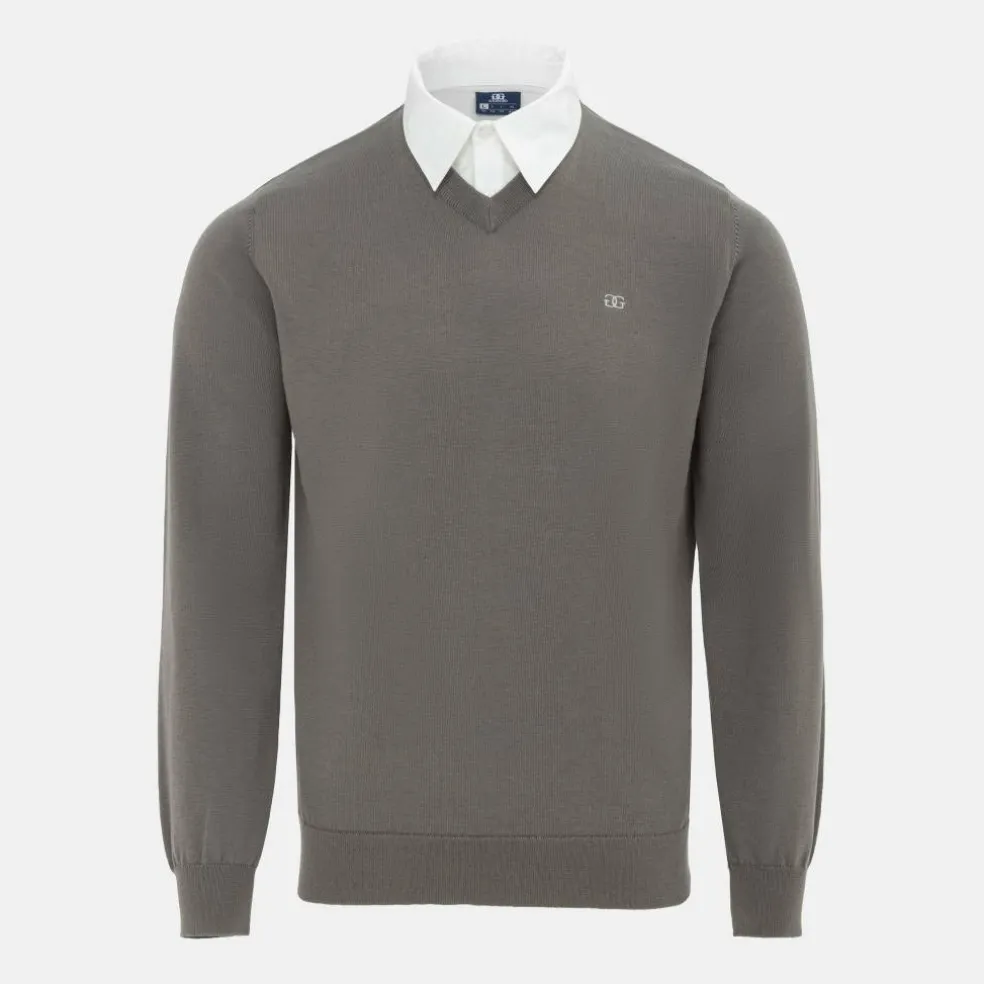 Mock V Neck Knitted Sweater Men