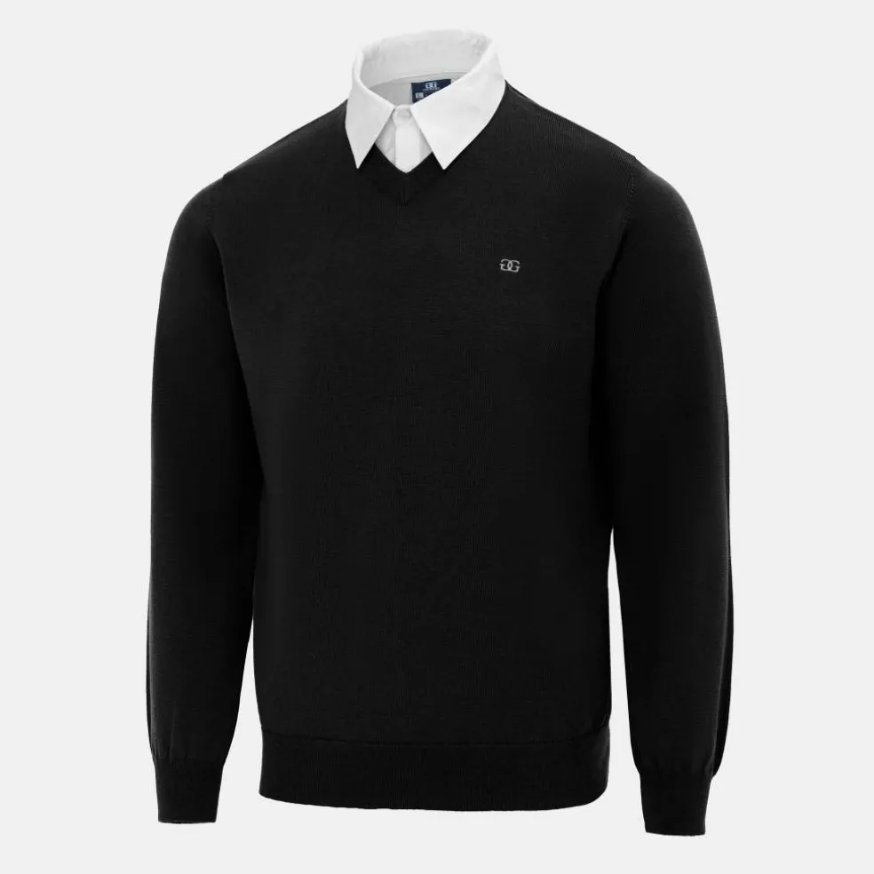 Mock V Neck Knitted Sweater Men