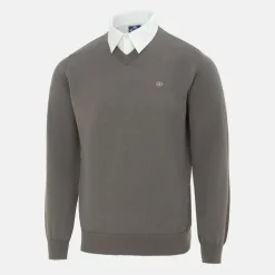 Mock V Neck Knitted Sweater Men