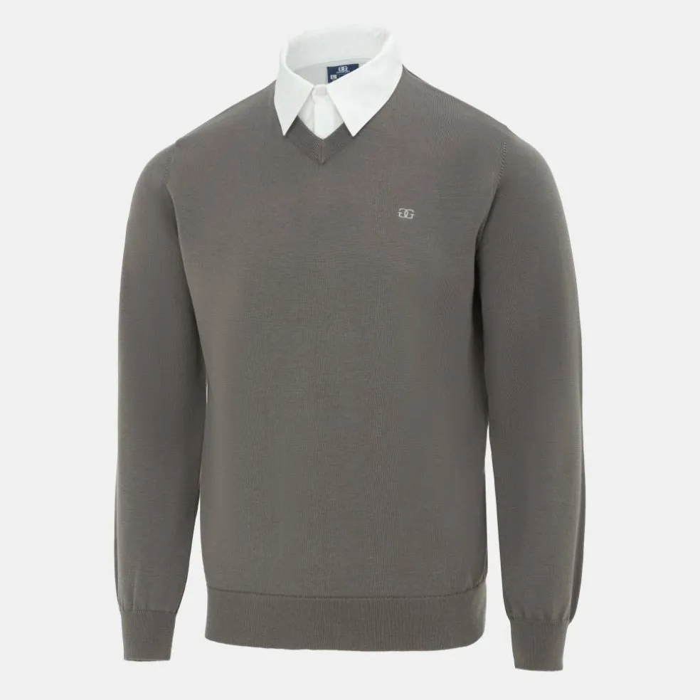 Mock V Neck Knitted Sweater Men