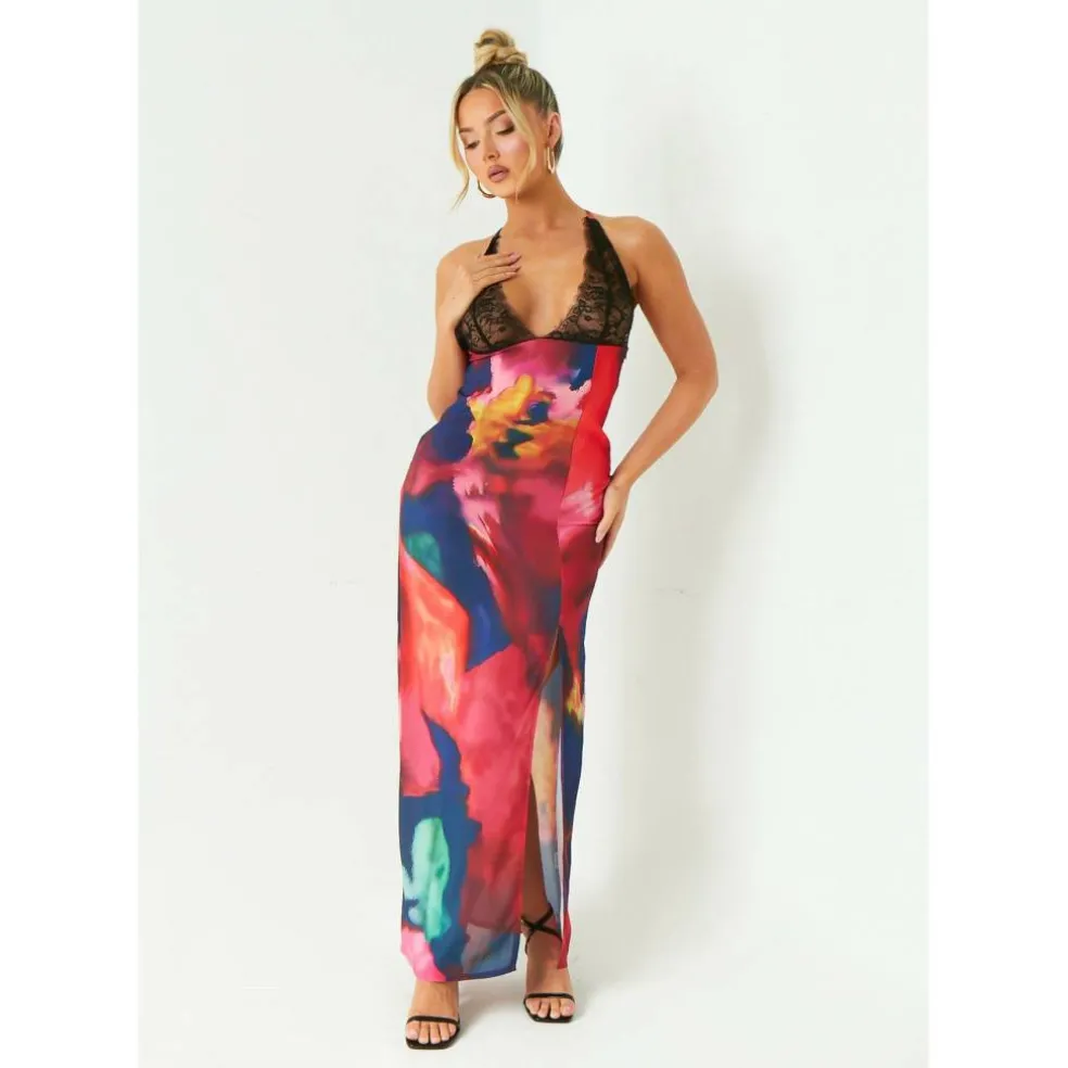 Multi Lace Bust Printed Maxi Dress