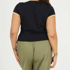 Plus Size Short Sleeve T-shit with Contrast Neck and Sleeve Rib
