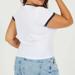 Plus Size Short Sleeve T-shit with Contrast Neck and Sleeve Rib
