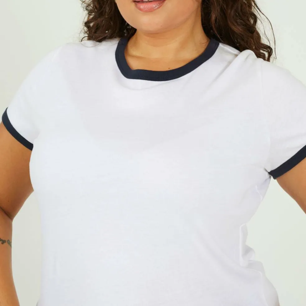 Plus Size Short Sleeve T-shit with Contrast Neck and Sleeve Rib
