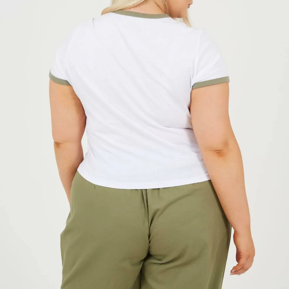 Plus Size Short Sleeve T-shit with Contrast Neck and Sleeve Rib