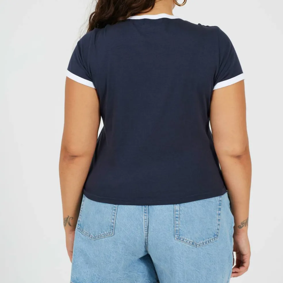 Plus Size Short Sleeve T-shit with Contrast Neck and Sleeve Rib