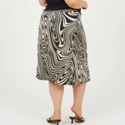 Plus Size Swirl Print Skirt with Side Split & Button Detail
