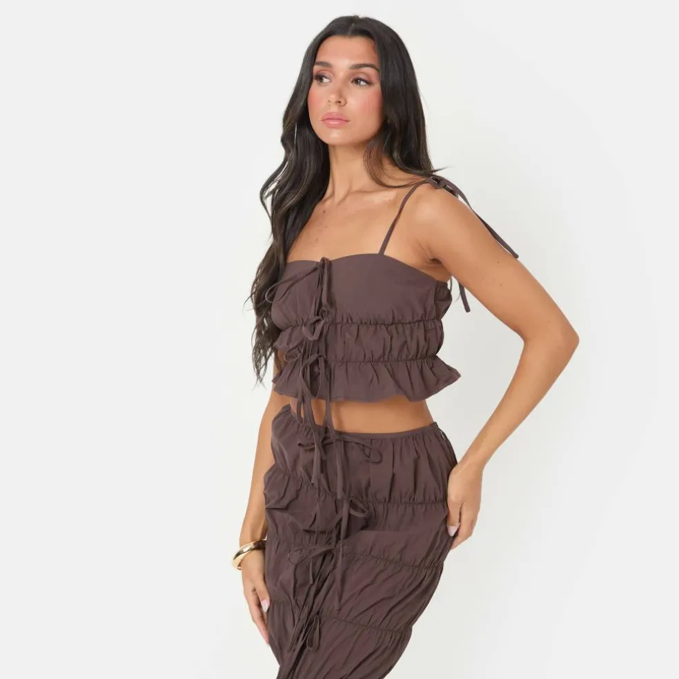 Poplin Ruched Tie Crop Top