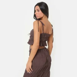 Poplin Ruched Tie Crop Top