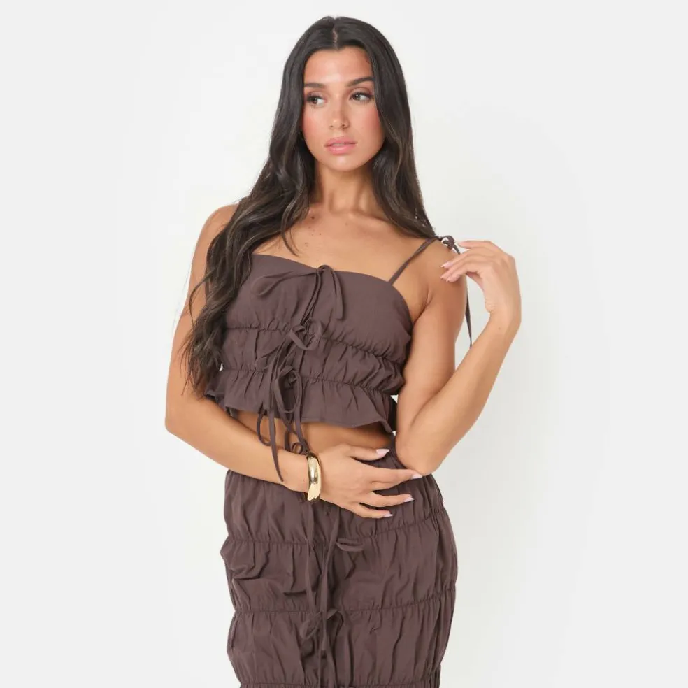 Poplin Ruched Tie Crop Top