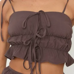 Poplin Ruched Tie Crop Top