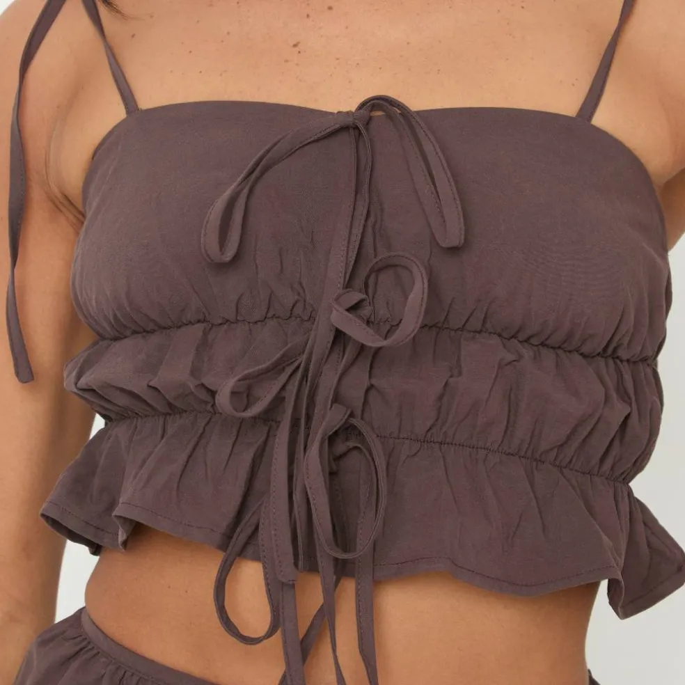 Poplin Ruched Tie Crop Top
