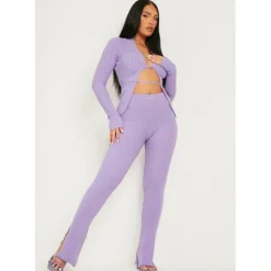 Ribbed Knitted Side Split Trouser