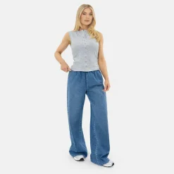 Ribbed Sleeveless Button Front Top