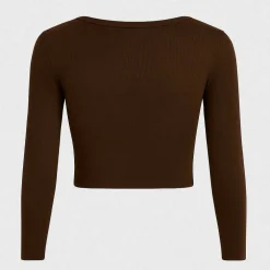 Rib Button Front Long Sleeve Top