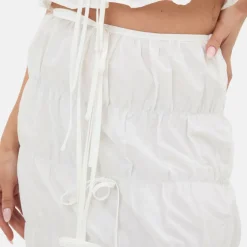 Ruched Poplin Maxi Skirt