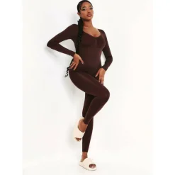 Seamless Long Sleeve Plunge Jumpsuit