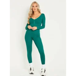 Seamless Long Sleeve Plunge Jumpsuit