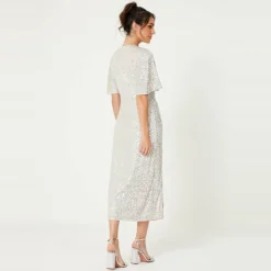 Sequin Sequin V Neck Midi Dress