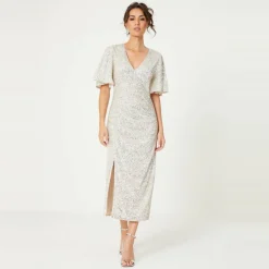 Sequin Sequin V Neck Midi Dress