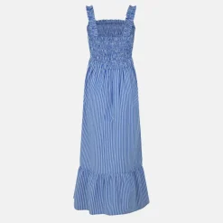 Shirred Striped Maxi Dress