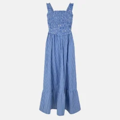 Shirred Striped Maxi Dress