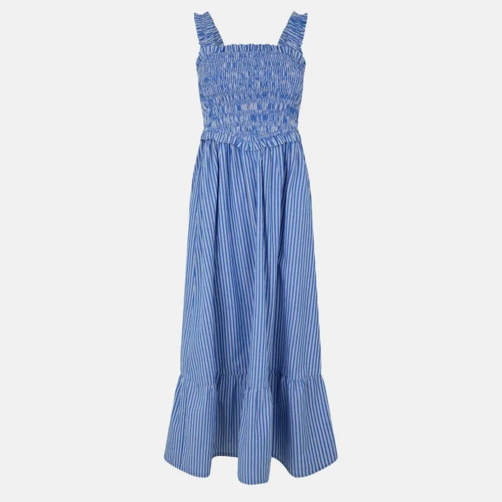 Shirred Striped Maxi Dress