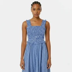 Shirred Striped Maxi Dress