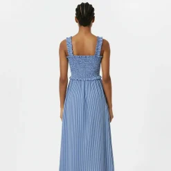 Shirred Striped Maxi Dress