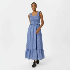 Shirred Striped Maxi Dress