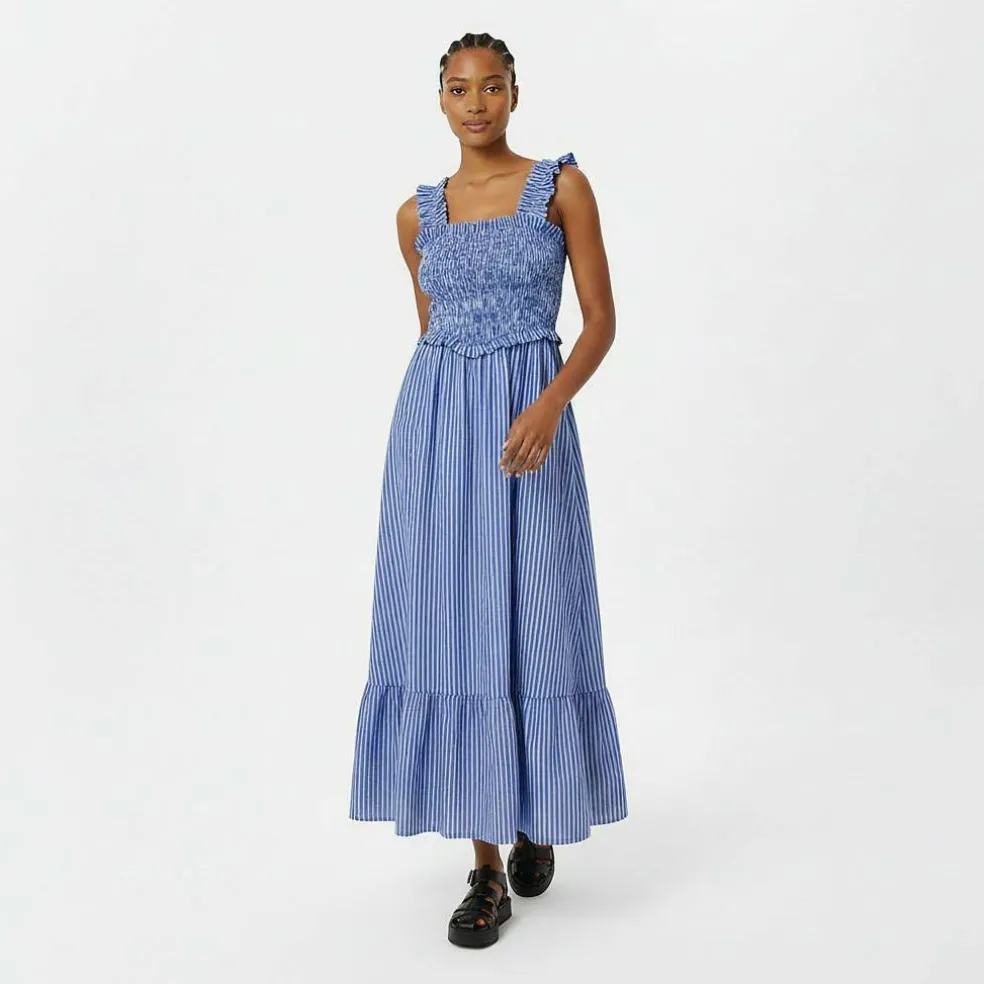 Shirred Striped Maxi Dress