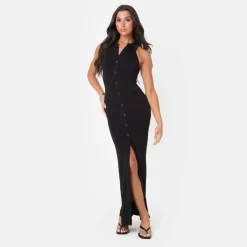 Slinky Button Front Maxi Dress