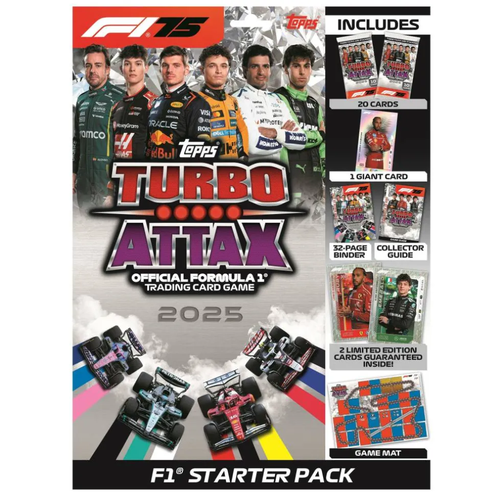 Turbo Attax Formula 1 2025- Starter Pack contains 20 Turbo Attax cards including an Emerald A
