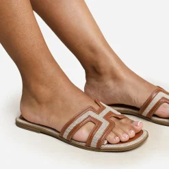 Wheres Cut Out Strap Detail Flat Sandals