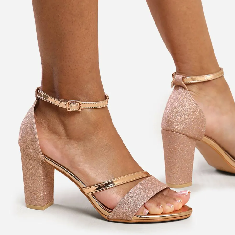Where¿s Glitter Perla Mid Block Heel Sandals Ladies