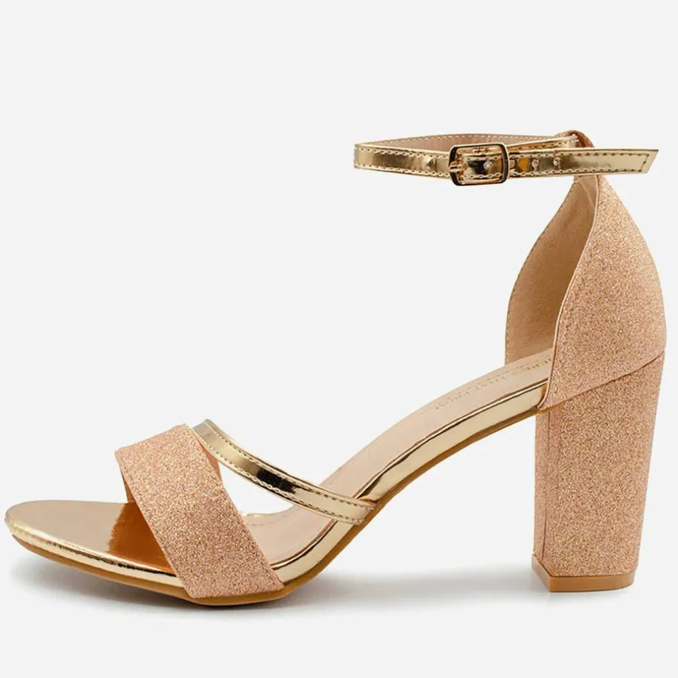 Where¿s Glitter Perla Mid Block Heel Sandals Ladies