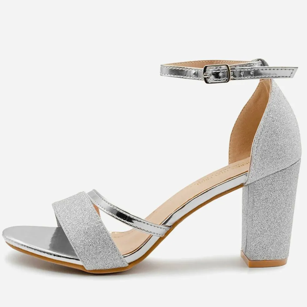 Where¿s Glitter Perla Mid Block Heel Sandals Ladies