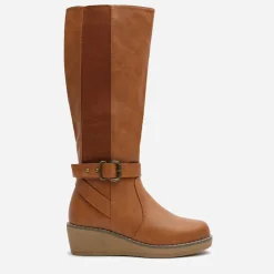 Wheres Knee High Wedge Boots With Strap And Buckle